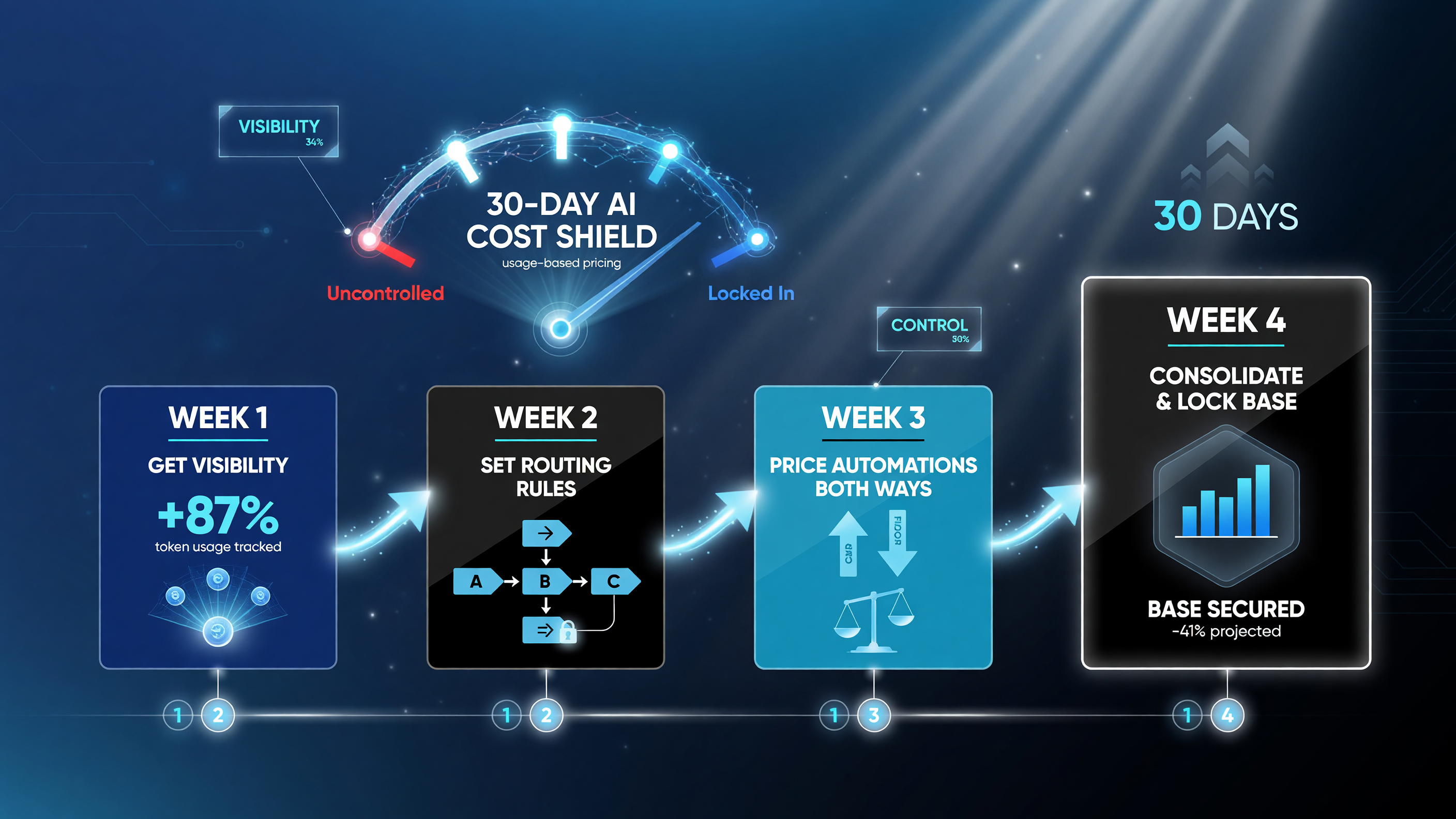 Four-phase 30-day action plan timeline to prepare for usage-based AI pricing