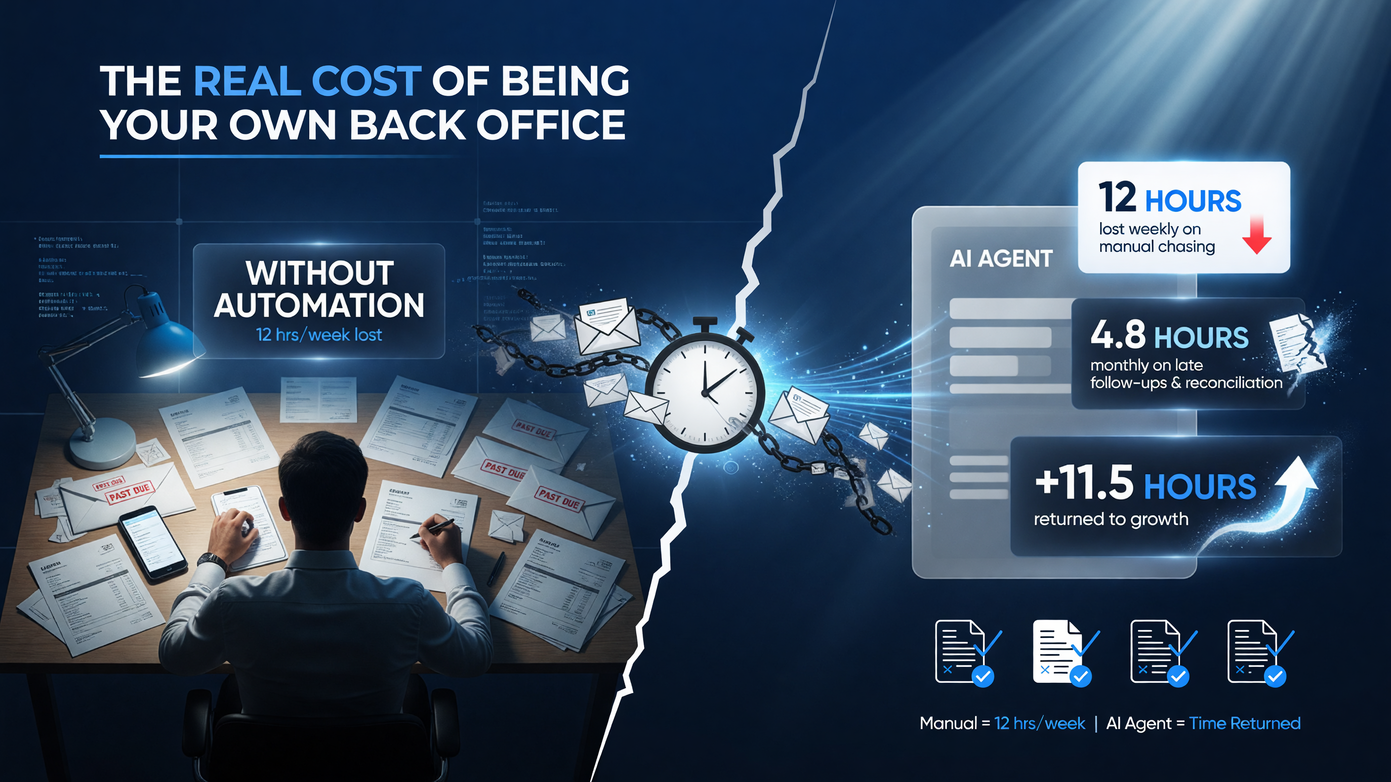 One-person business loses hours per week to manual invoicing and payment chasing without payment automation