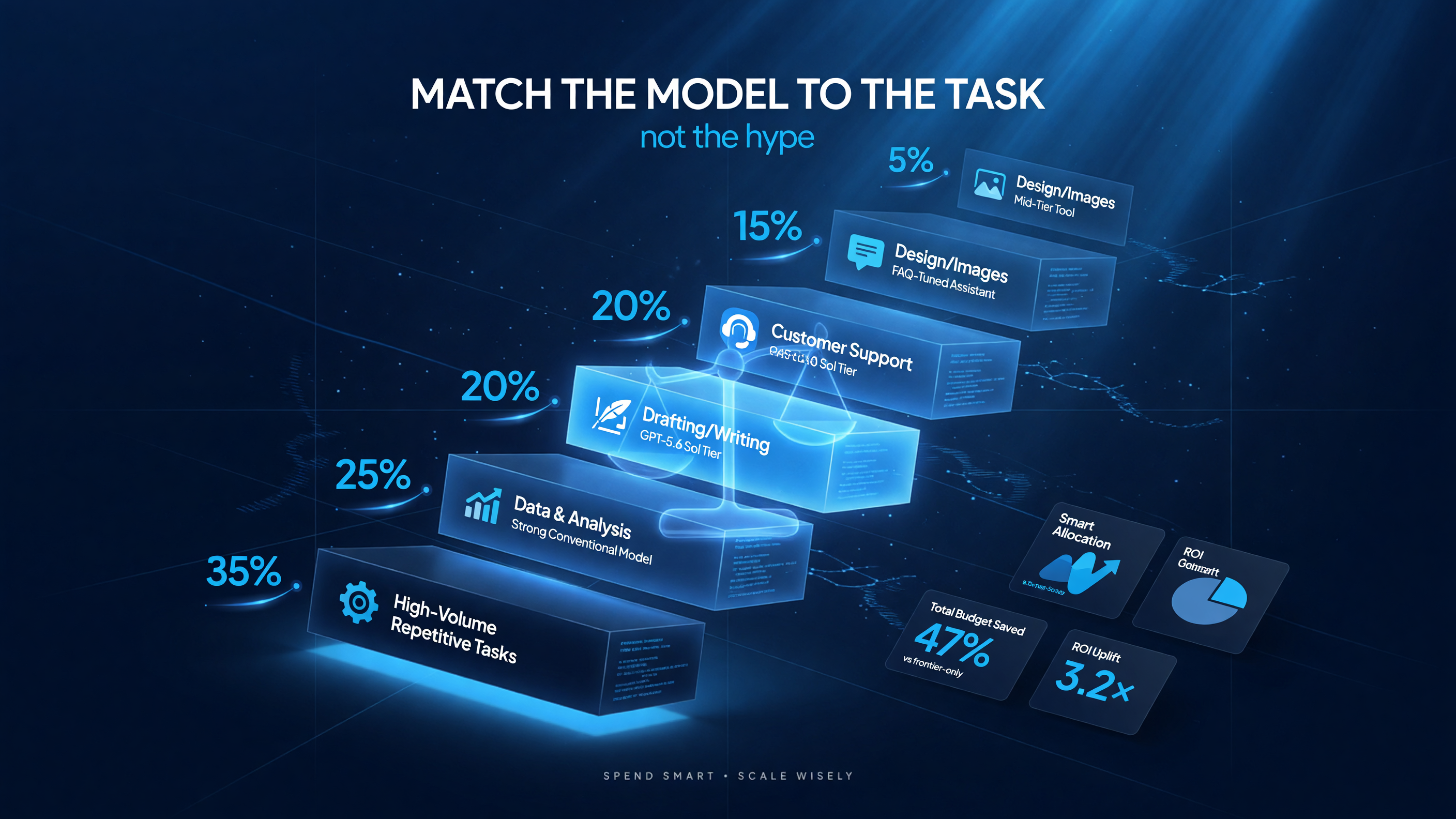 Small business AI budget allocation framework matching models to tasks across drafting, support, analysis, and high-volume work.