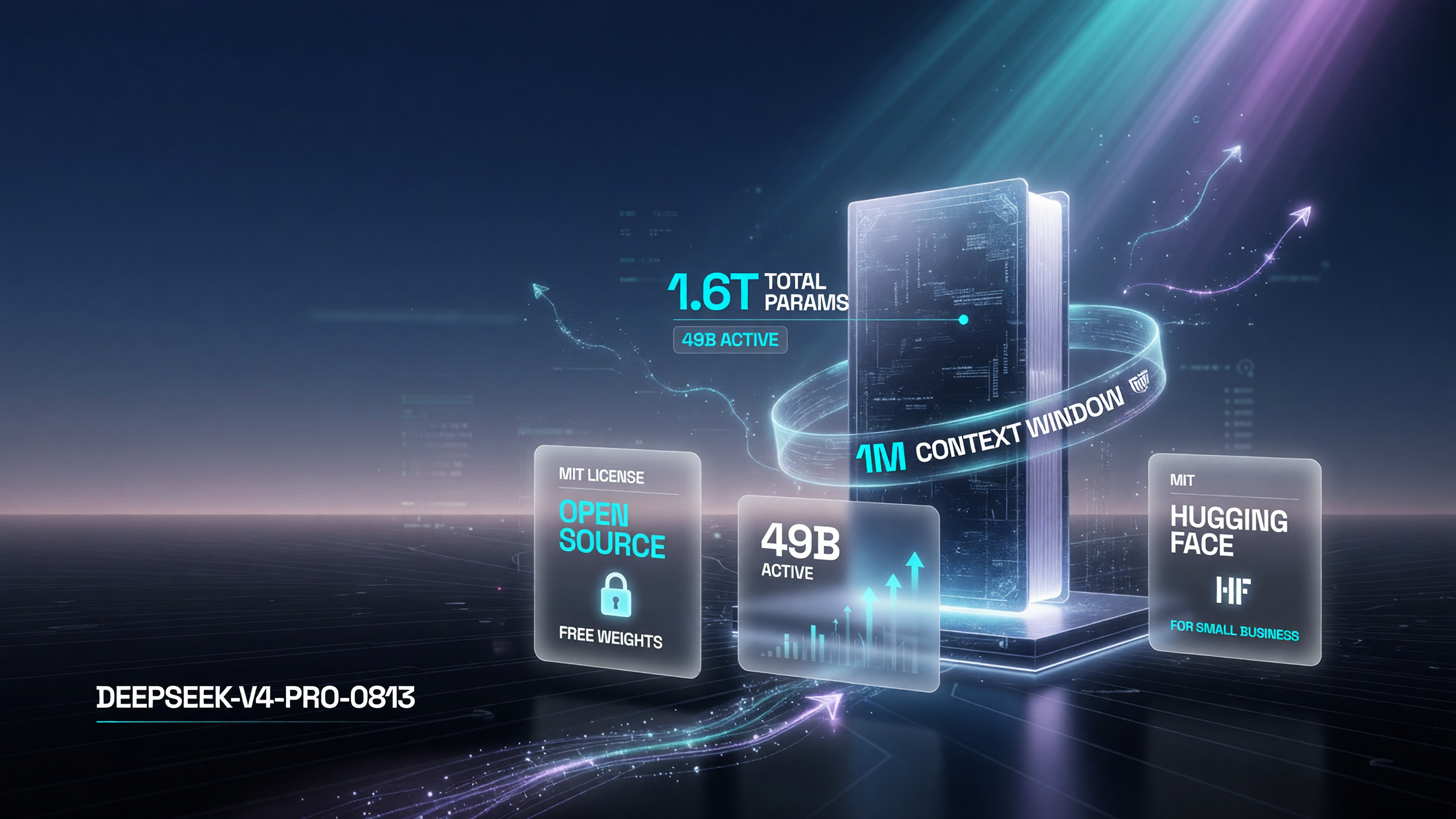 DeepSeek-V4-Pro-0813 model specs: 1.6 trillion total parameters, 49 billion active per token, 1-million-token context window, with V4-Flash (284B total, 13B active) for lighter tasks