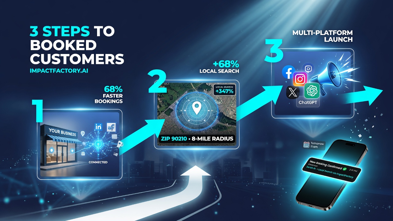 ImpactFactory.ai 3-step process to launch multi-platform ChatGPT advertising for local US businesses