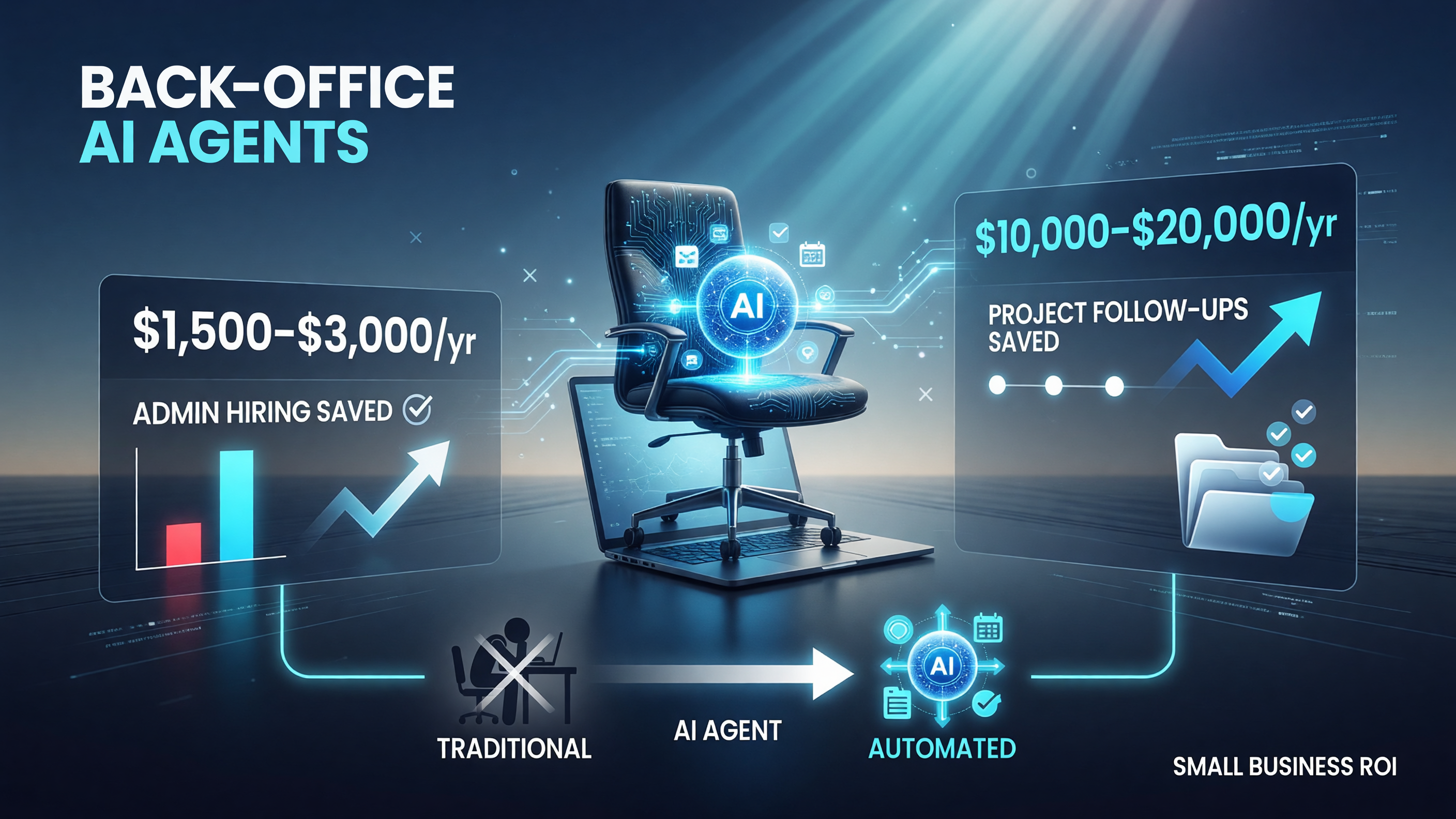 Back-office AI agent ROI: admin hiring saved and project follow-up hours saved for small business