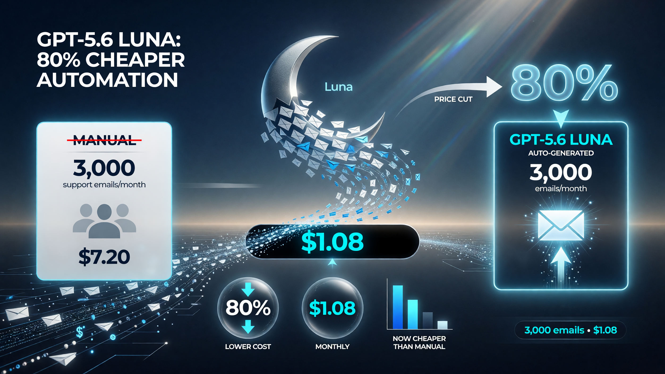 GPT-5.6 Luna 80% cost savings for 3,000 support emails