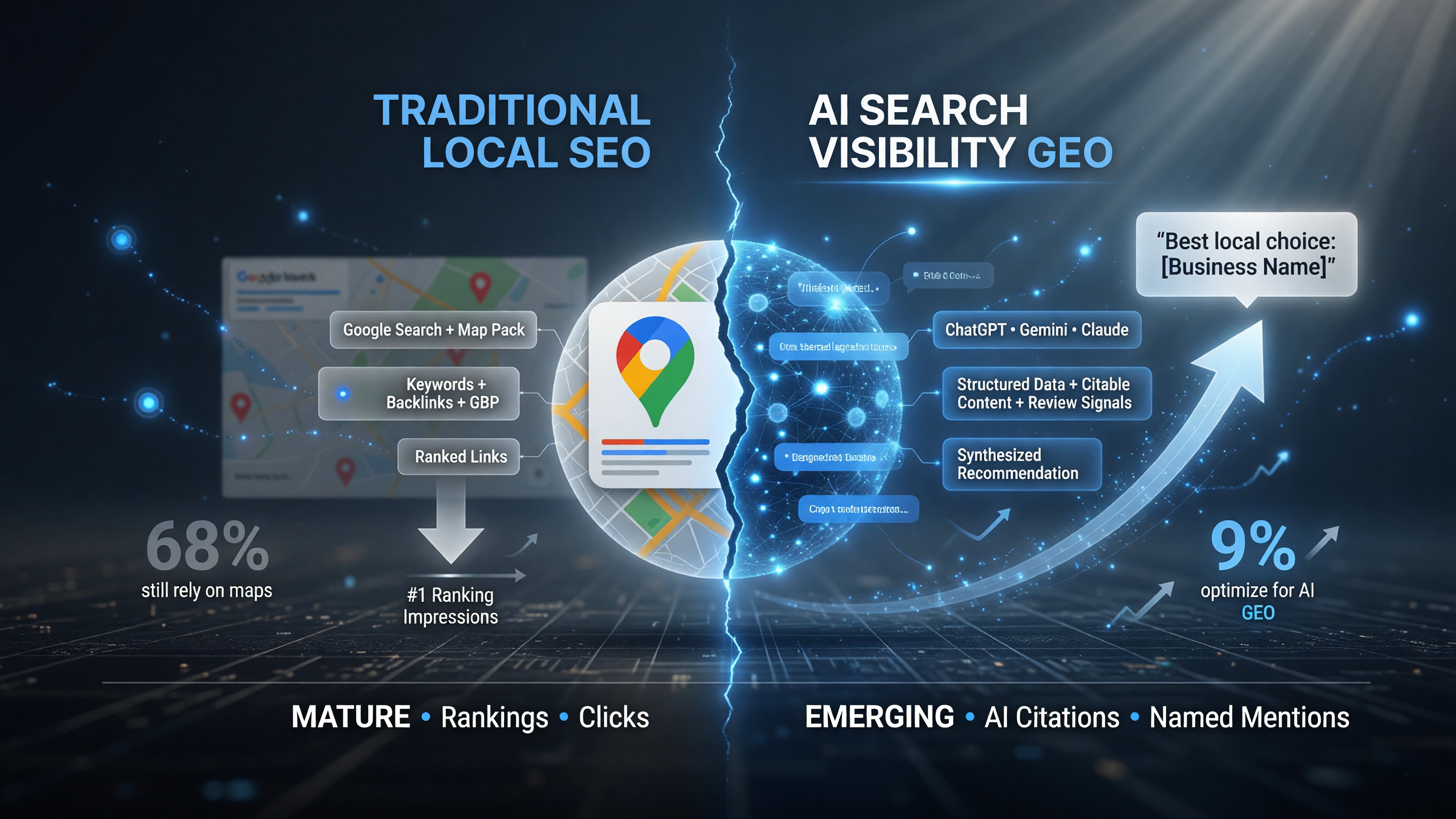 Traditional local SEO vs AI search visibility comparison