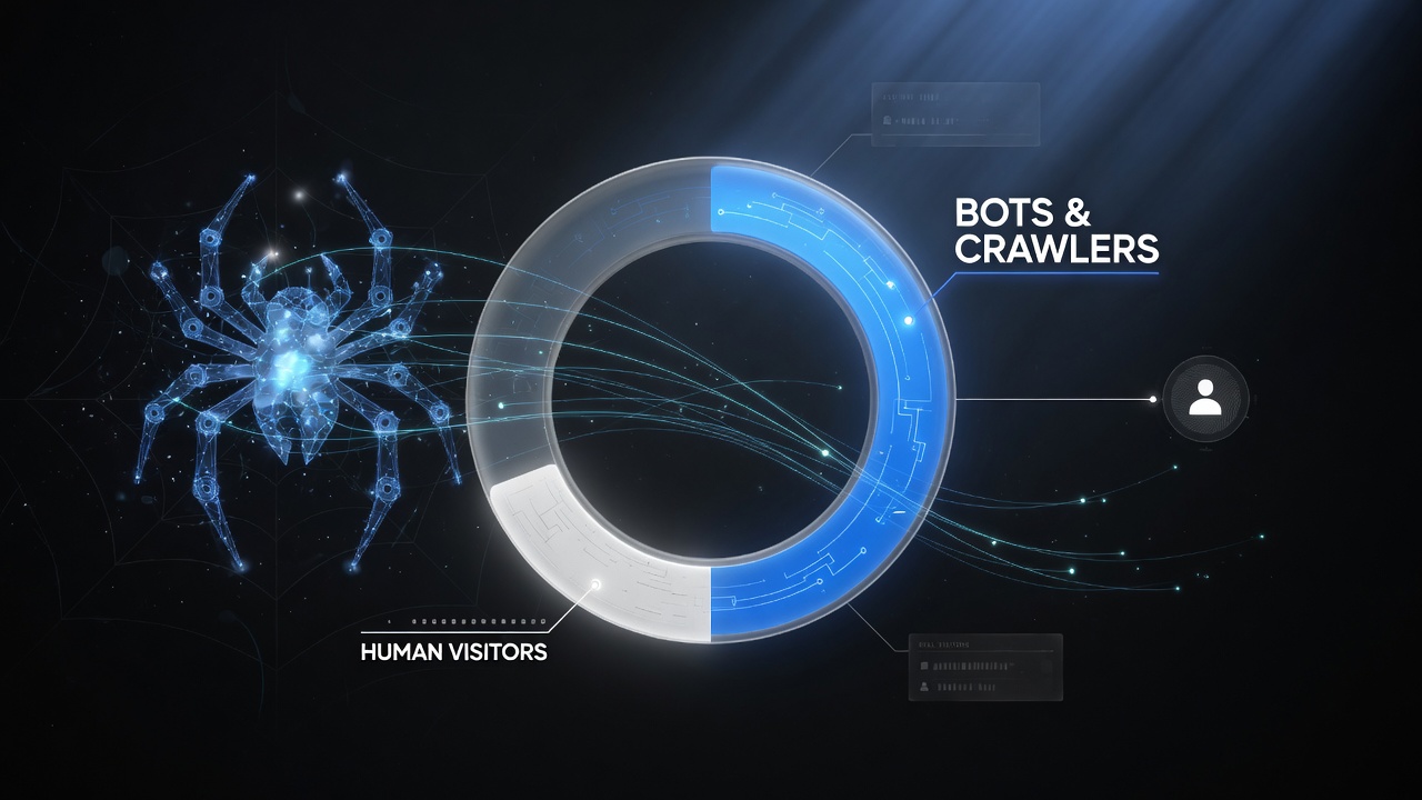 Dead Internet Theory bot vs human web traffic split infographic
