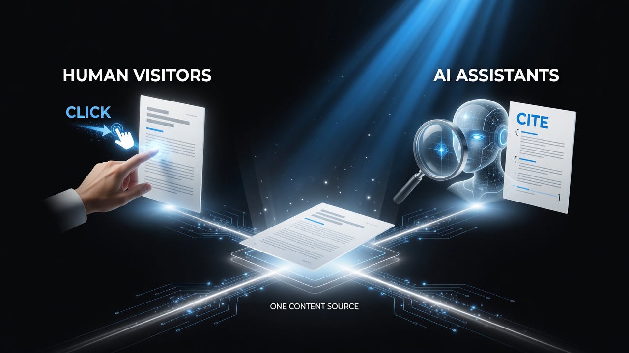 Dual audience strategy human click and AI citation infographic