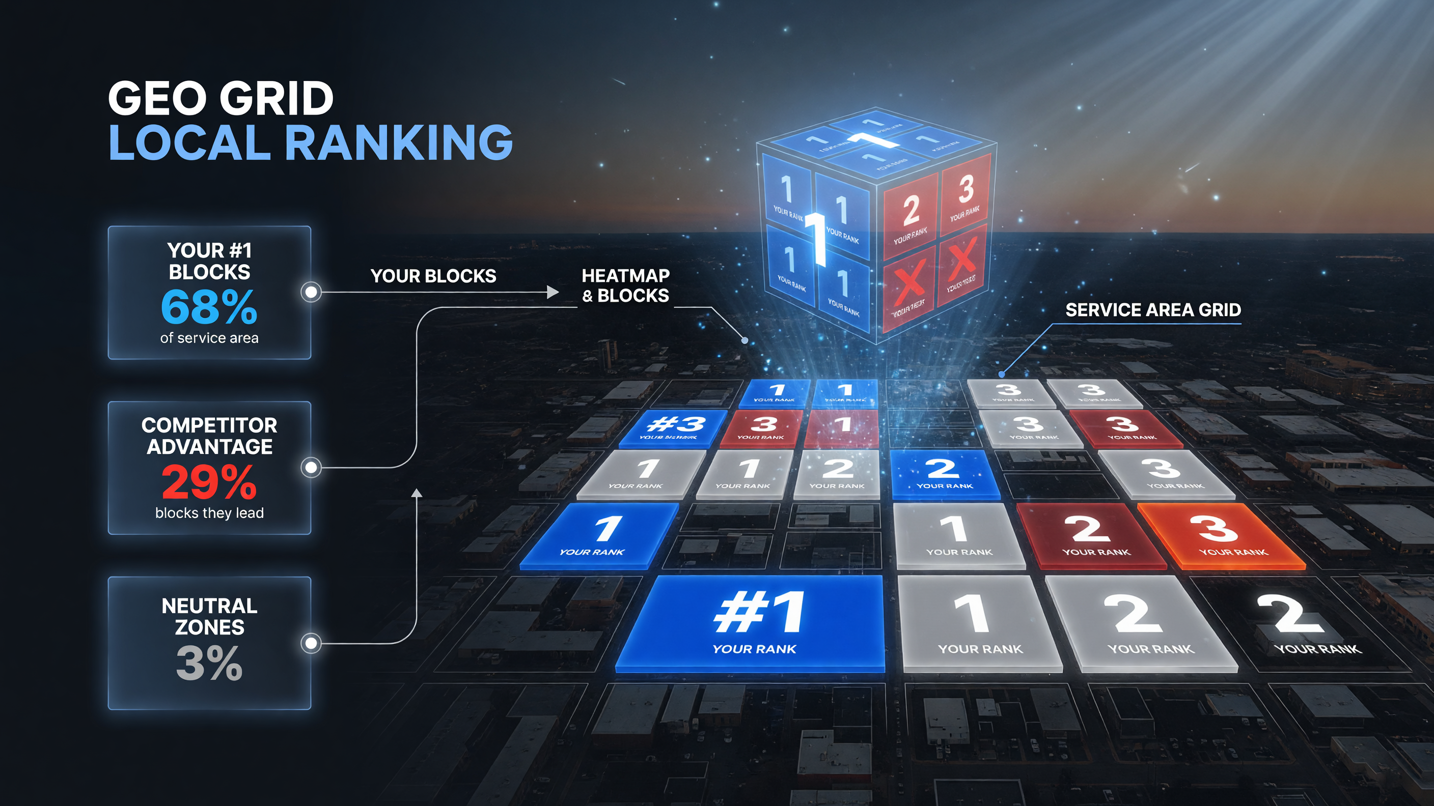 MyAds.Guru GeoGrid block-by-block local ranking heatmap