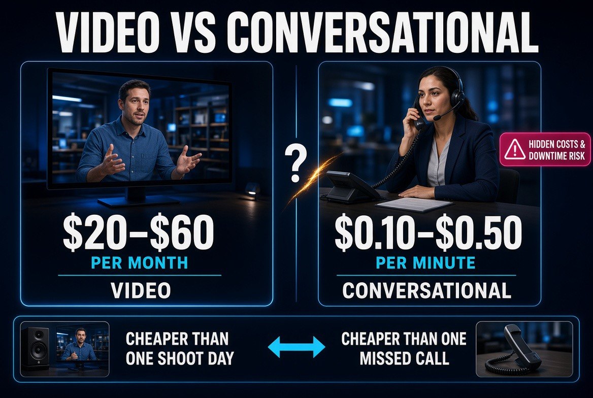 Video Avatar vs Conversational Avatar comparison infographic for small business