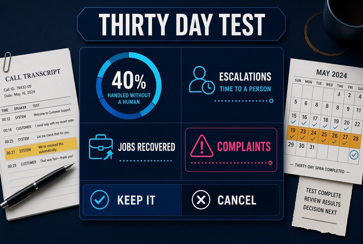 Thirty day AI avatar test scorecard infographic with four key metrics
