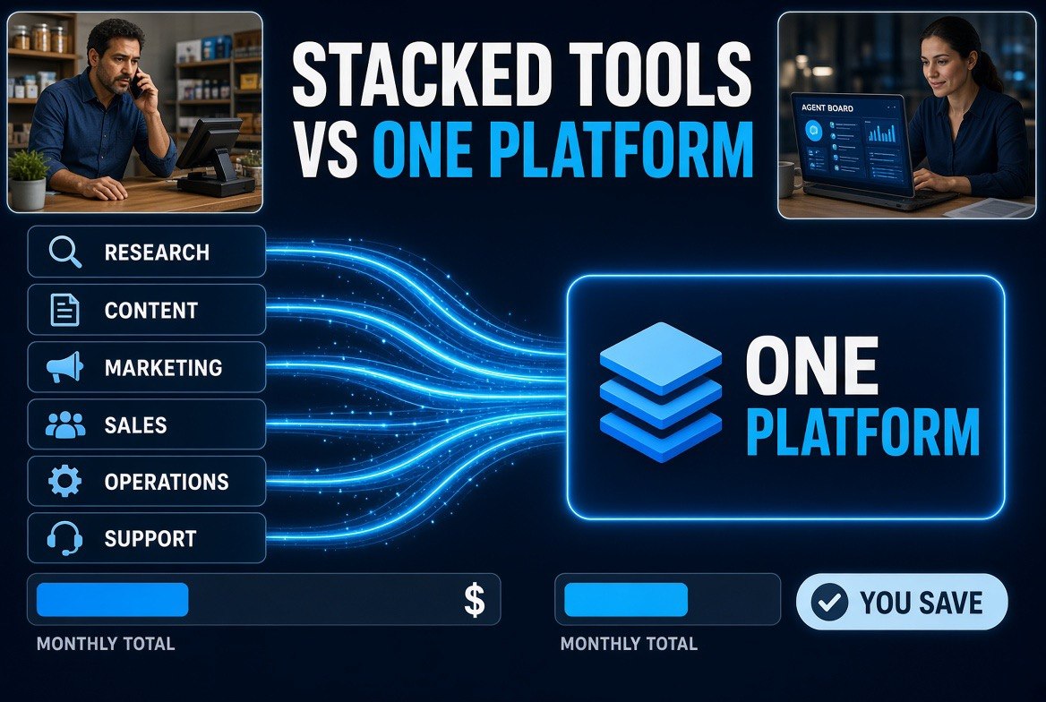 Cost comparison of stacked AI tool subscriptions versus one AI agent platform for a small business