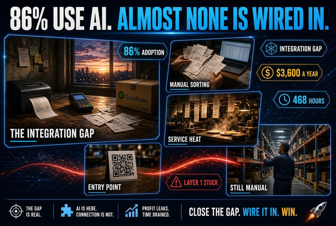 Most small businesses use AI but stay stuck at layer one - the integration gap costing $3,600 a year