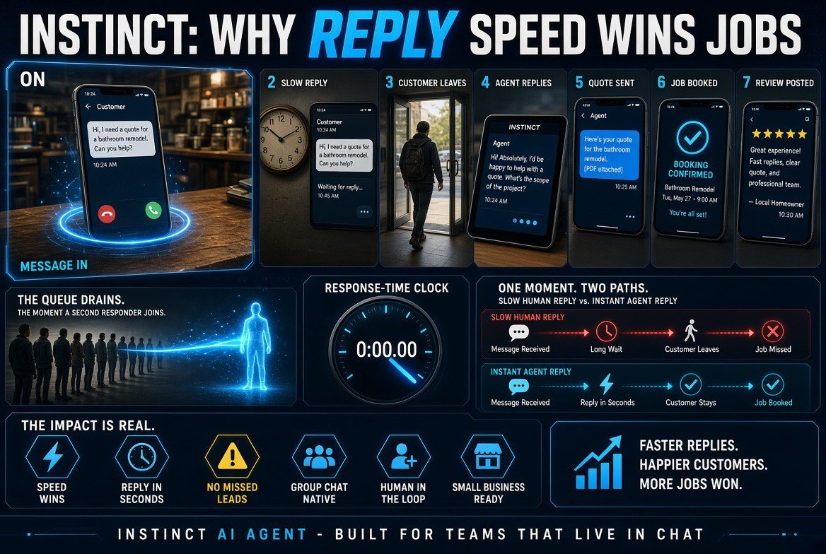Instinct AI agent reply speed versus a slow manual reply