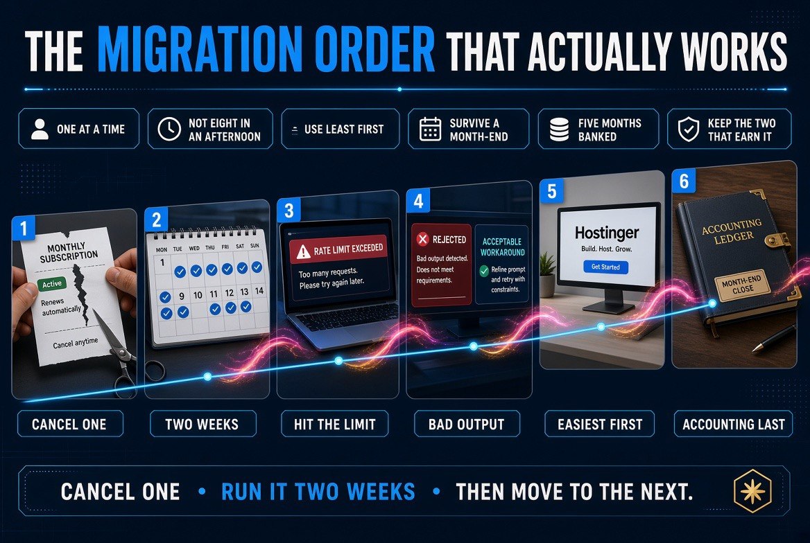 The migration order: cancel one, run it two weeks